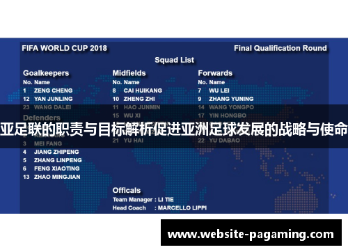 亚足联的职责与目标解析促进亚洲足球发展的战略与使命 亚足联的职责与目标解析促进亚洲足球发展的战略与使命