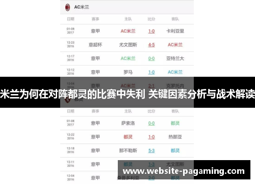 米兰为何在对阵都灵的比赛中失利 关键因素分析与战术解读