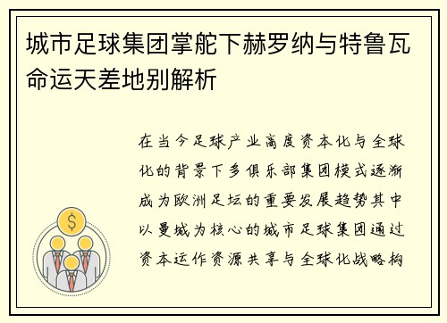 城市足球集团掌舵下赫罗纳与特鲁瓦命运天差地别解析 城市足球集团掌舵下赫罗纳与特鲁瓦命运天差地别解析